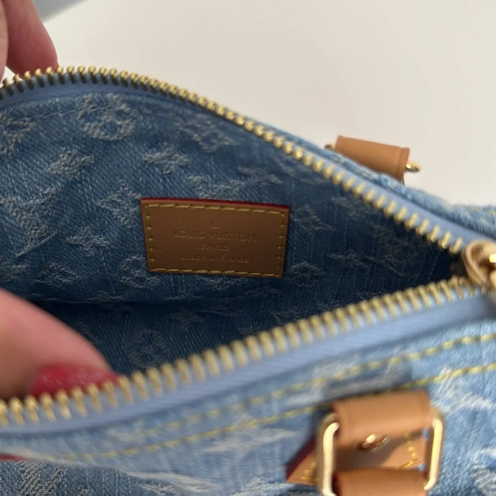 Louis Vuitton *Like NEW *Limited Edition* Nano Mini Denim Speedy Bag with Strap - Picture 13 of 17